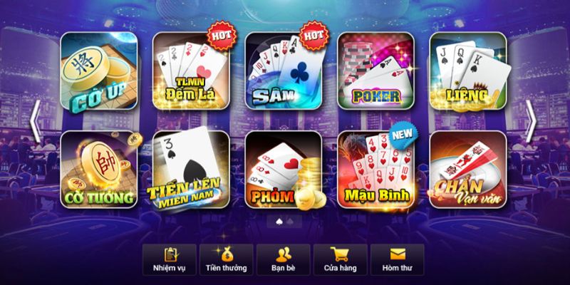 Hàng chục phiên bản game bài đang được cung cấp tại trang web